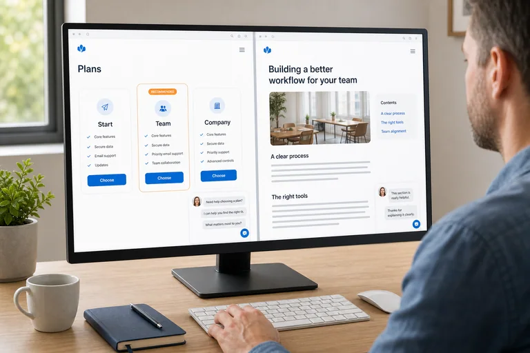 The AI chat answers a visitor differently on a pricing page and in a blog article